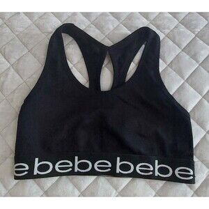 Sport Bra,bebe,Nylon Spandex Polyester, Black, Women's Size S,comfort.